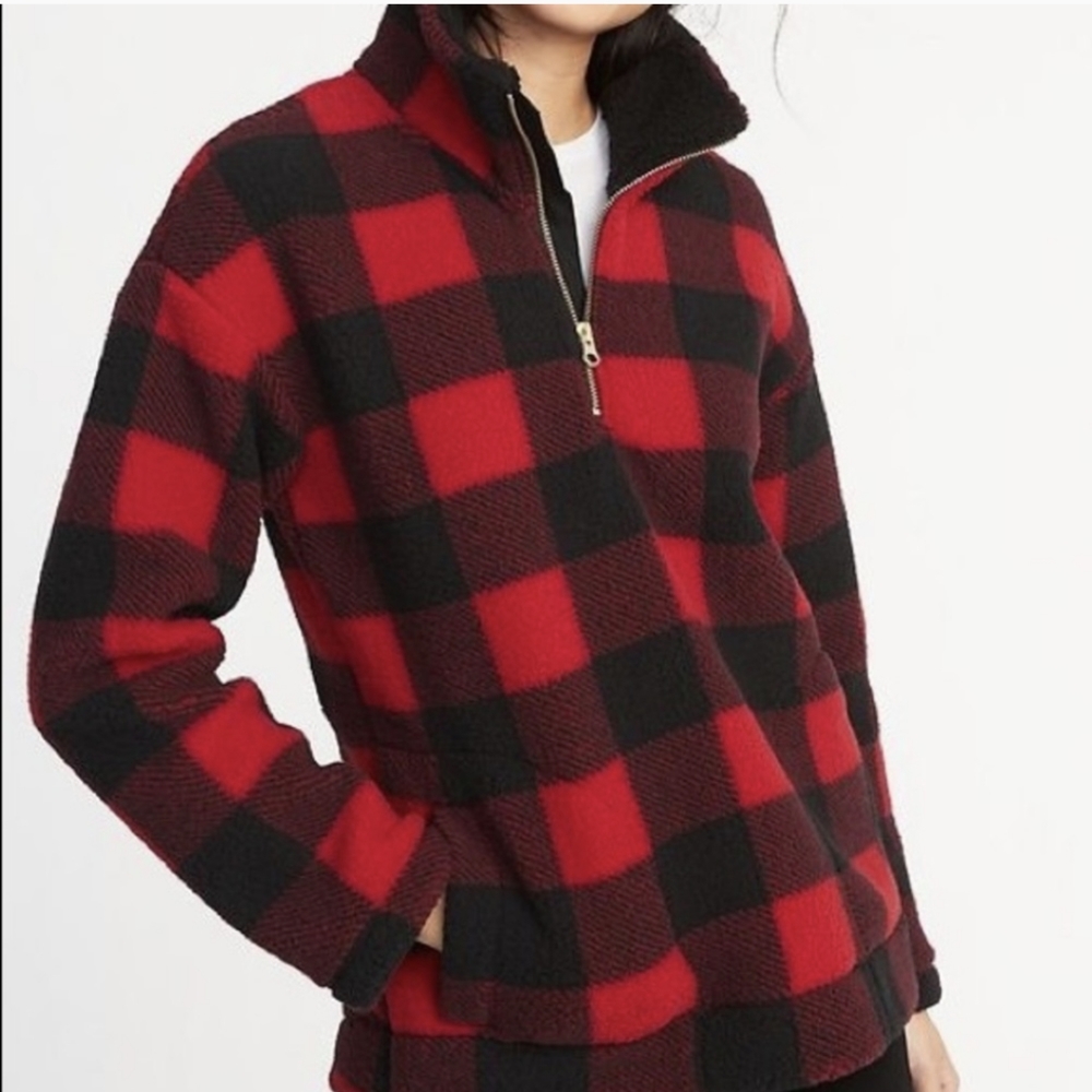 Old Navy 1/4 Zip Sherpa Buffalo Plaid Pullover